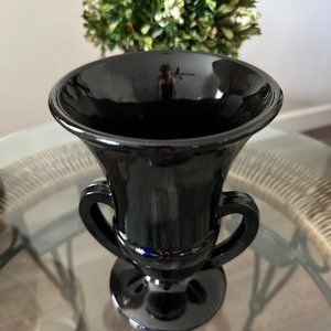 Black Art Deco Amethyst Depression Glass Double Handled Footed 7" Vase Trophy